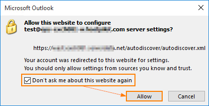 Outlook 2016 security autodiscover prompt