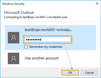 Outlook 2016 login credentials
